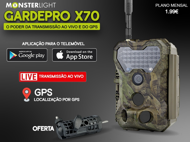 Câmera GardePro X70 com transmissão em direto envio de fotos e vídeos e GPS