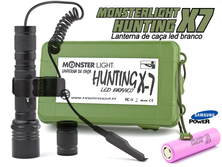 Kit lanterna caça Monsterlight Hunting X7 led branco