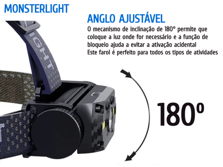 Lanterna cabeça MonsterLight Carbon Sensor GT com bateria recarregável Samsung 