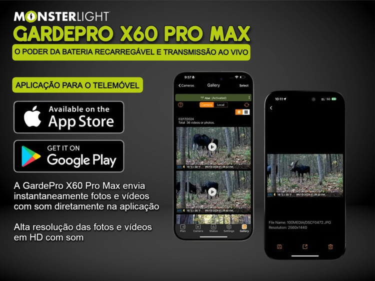 Câmera GardePro X60 Pro Max com bateria aplicação e transmissão em direto 