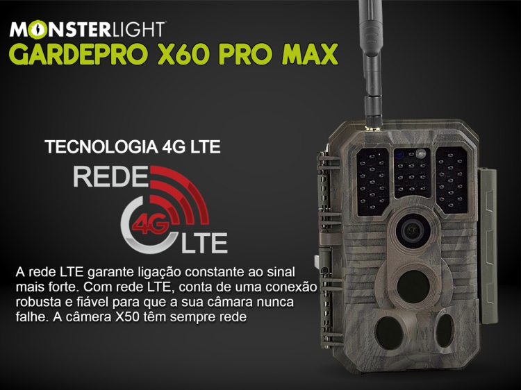 Câmera GardePro X60 Pro Max com bateria aplicação e transmissão em direto 