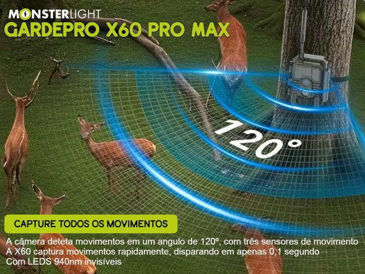 Câmera GardePro X60 Pro Max com bateria aplicação e transmissão em direto 