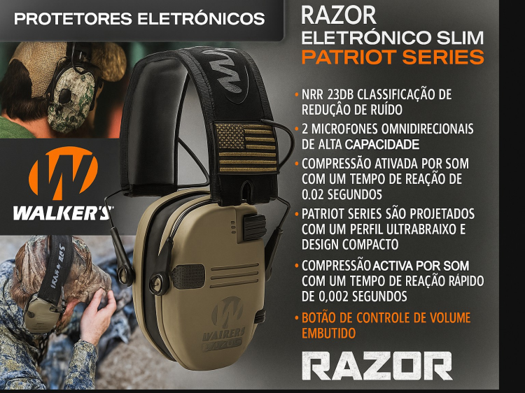 Protetor auricular eletrónico Walkers Razor Patriot Series 