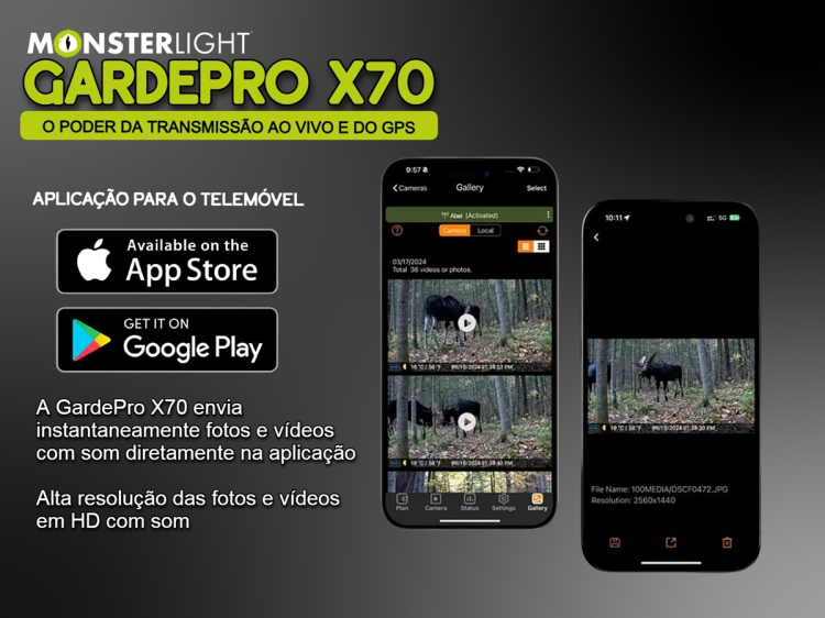Câmera GardePro X70 com transmissão em direto envio de fotos e vídeos e GPS