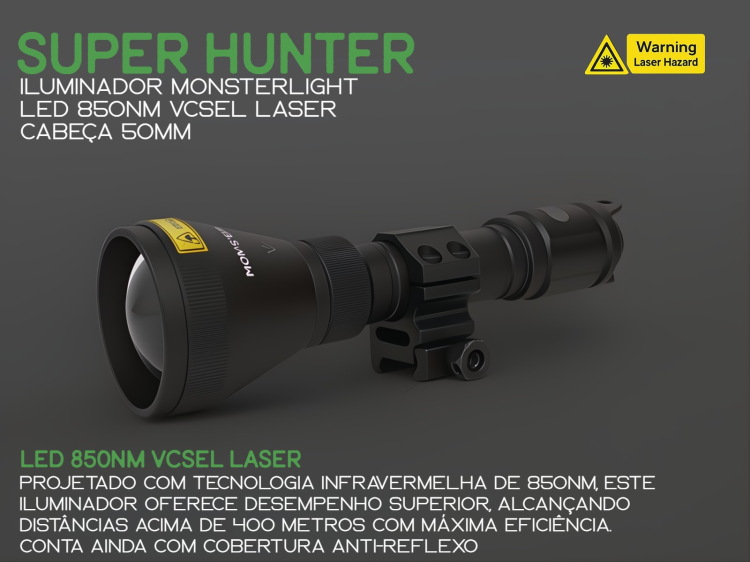 Iluminador MonsterLight 850nm Super Hunter laser com potenciómetro 