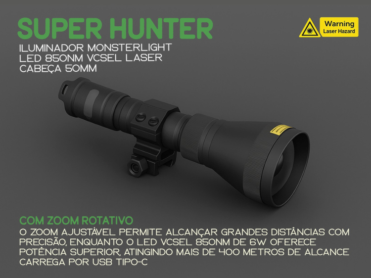Iluminador MonsterLight 850nm Super Hunter laser com potenciómetro 