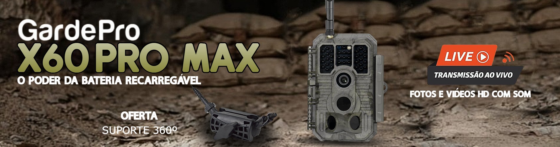 Câmera GardePro X60 Pro Max com bateria aplicação e transmissão em direto