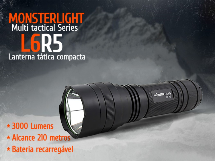 Kit lanterna tática MonsterLight L6R5 bateria recarregável Samsung
