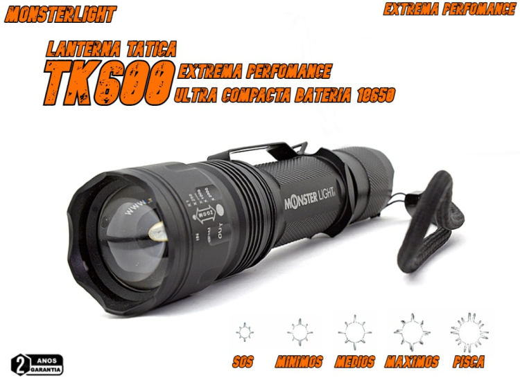 Lanterna tática MonsterLight TK600 com zoom