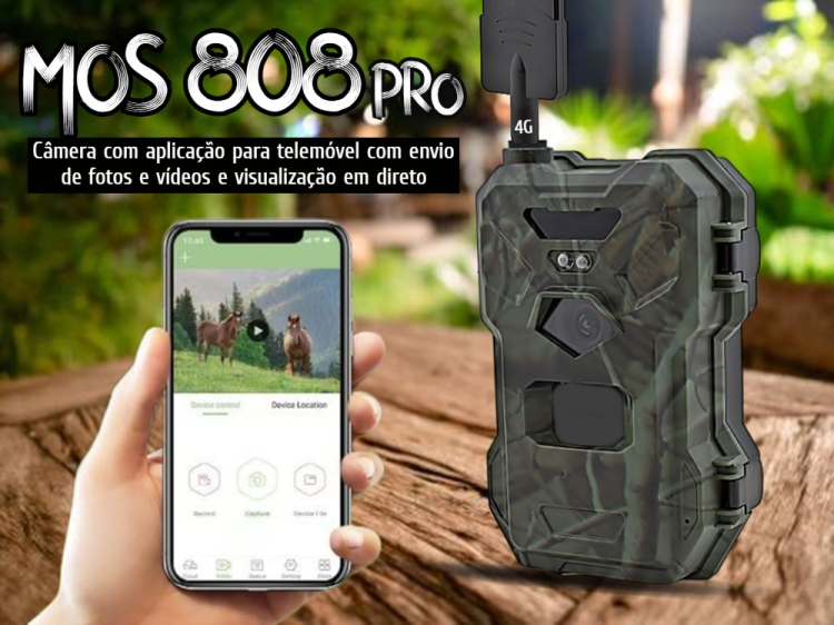 Câmera MOS 808 Pro com aplicação telemóvel com envio de fotos e vídeos