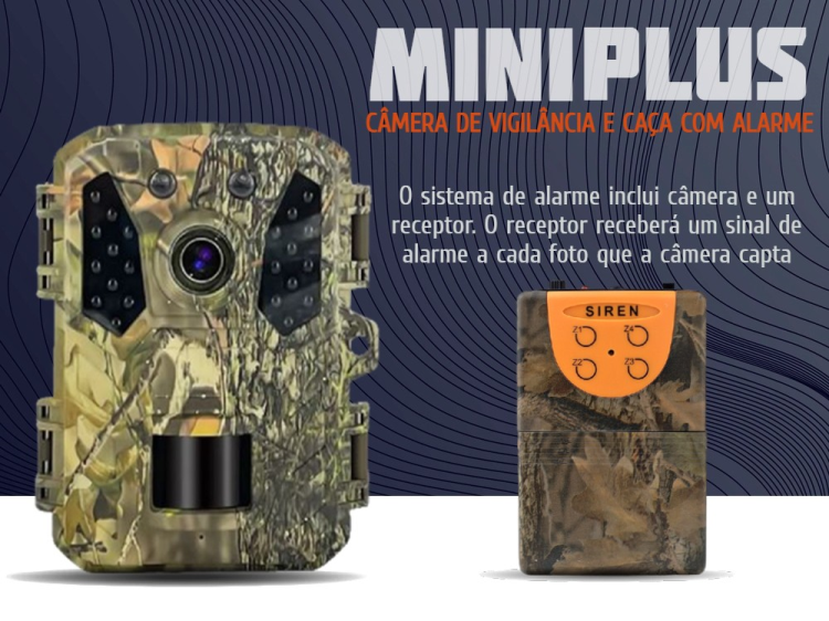 Câmera Mini Plus para vigilância leds negros de 24MP com Alarme