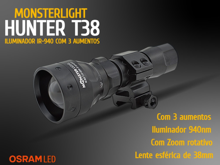 Kit iIuminador IR-940nm MonsterLight Hunter T38 com 3 aumentos e zoom