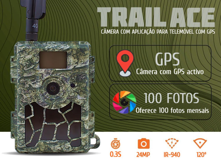Câmara de caça ou vigilância Trail Ace com aplicação e envio de fotos e vídeos para o telemóvel