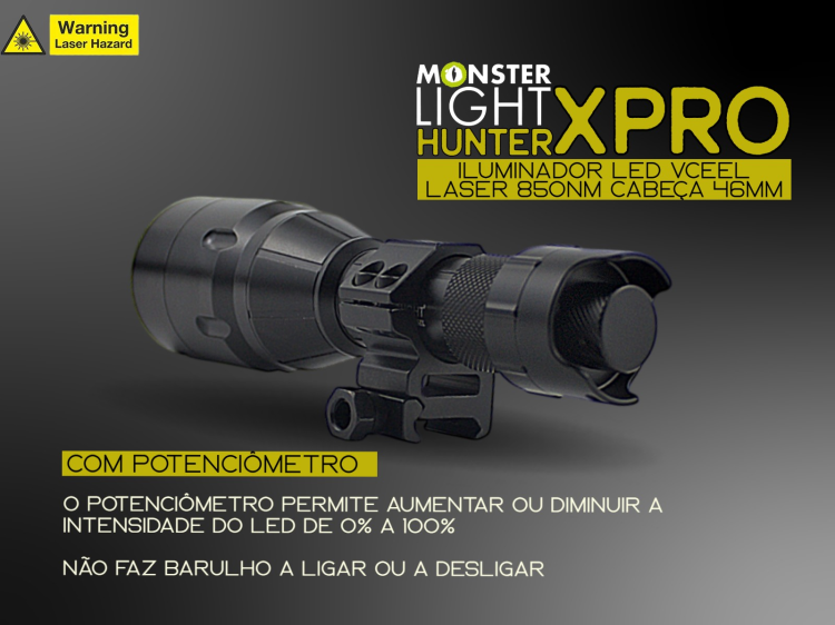Iluminador MonsterLight 850nm Hunter X Pro LED Laser com potenciómetro
