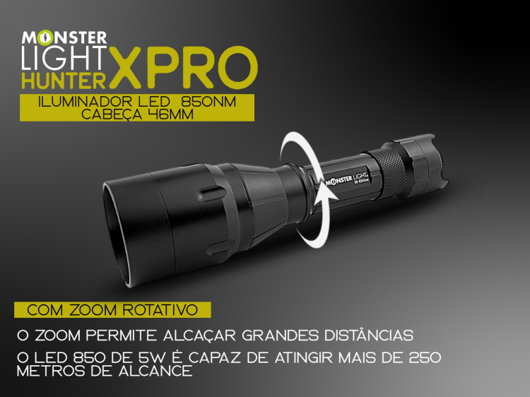 Iluminador MonsterLight 850nm Hunter X Pro LED Laser com potenciómetro 