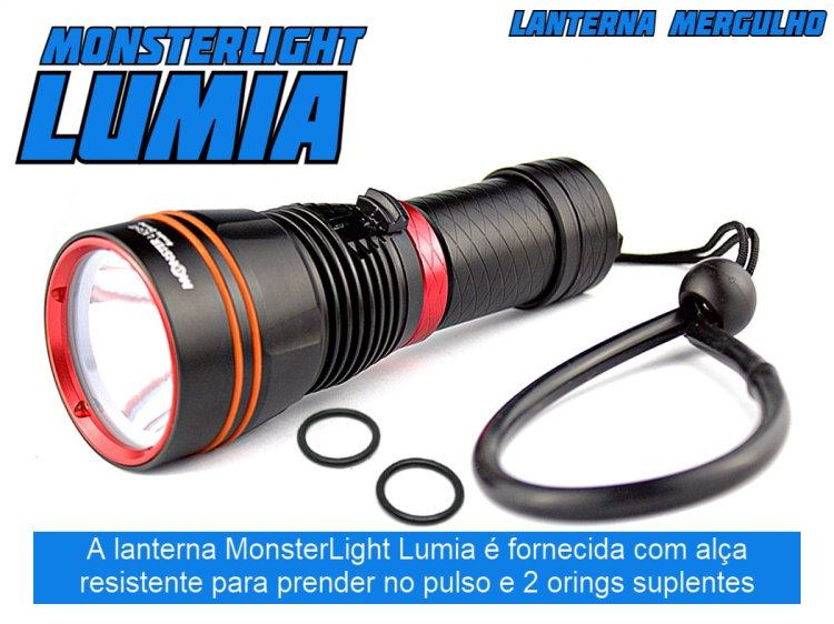 Kit lanterna mergulho MonsterLight Lumia com bateria recarregável Samsung 