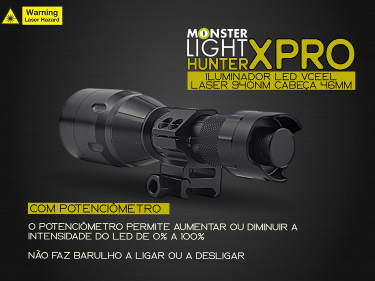 Iluminador MonsterLight 940nm Hunter X Pro LED Vseel laser com potenciómetro 