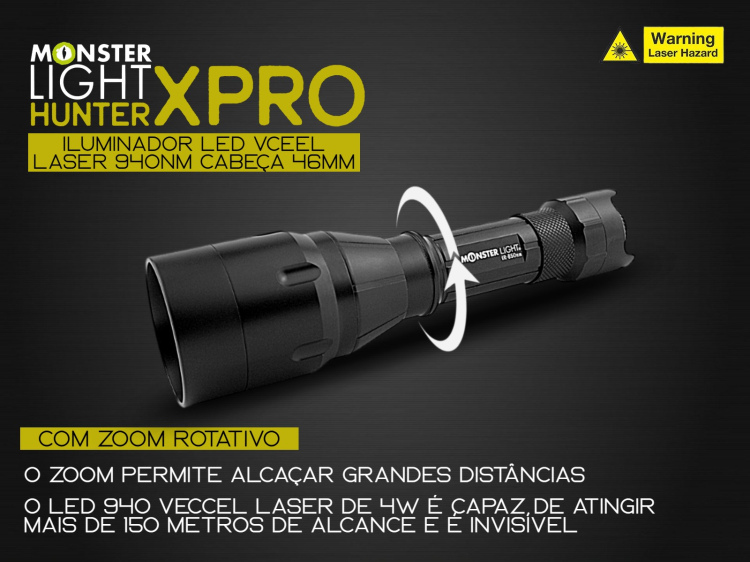 Iluminador MonsterLight 940nm Hunter X Pro LED Vseel laser com potenciómetro 