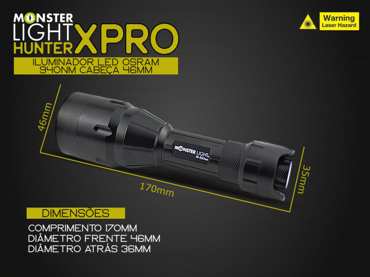 Iluminador MonsterLight 940nm Hunter X Pro LED Vseel laser com potenciómetro 