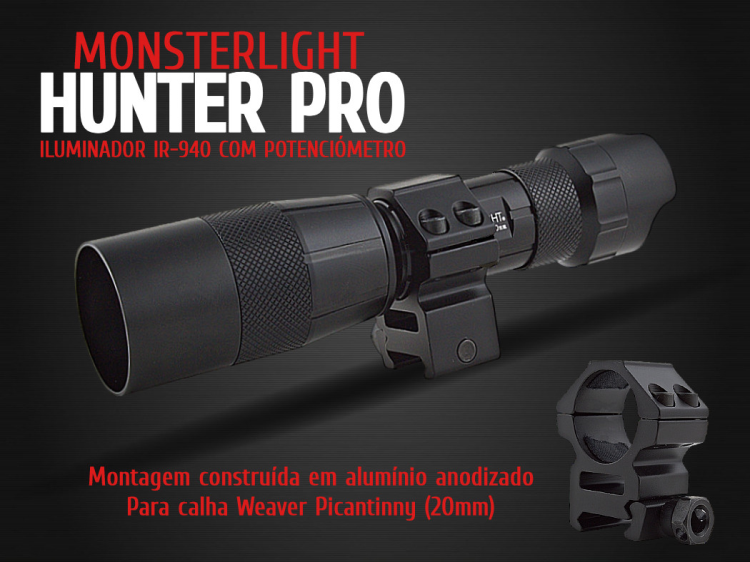 Iluminador MonsterLight ir-940 Hunter Pro com potenciómetro 