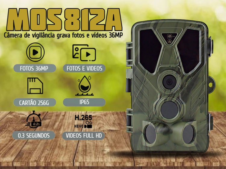 Câmera vigilância caça leds negros IR-940nm 36MP full HD