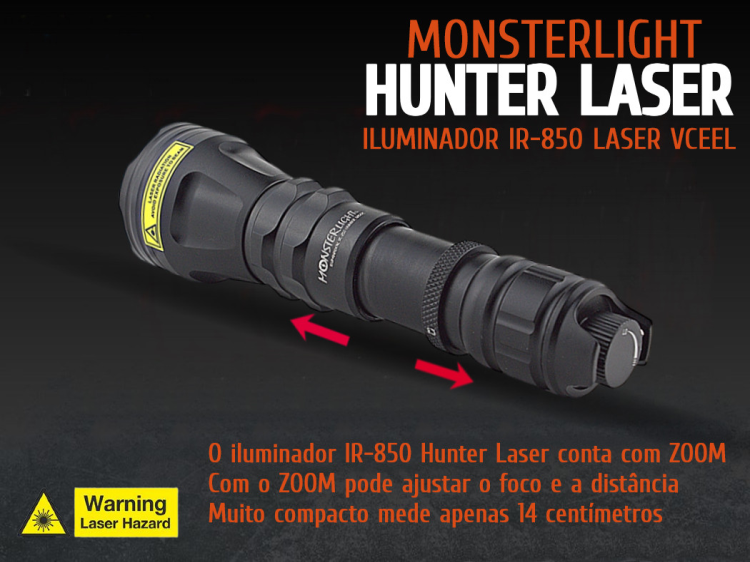 Iluminador MonsterLight ir-850 Hunter Laser com potenciómetro 