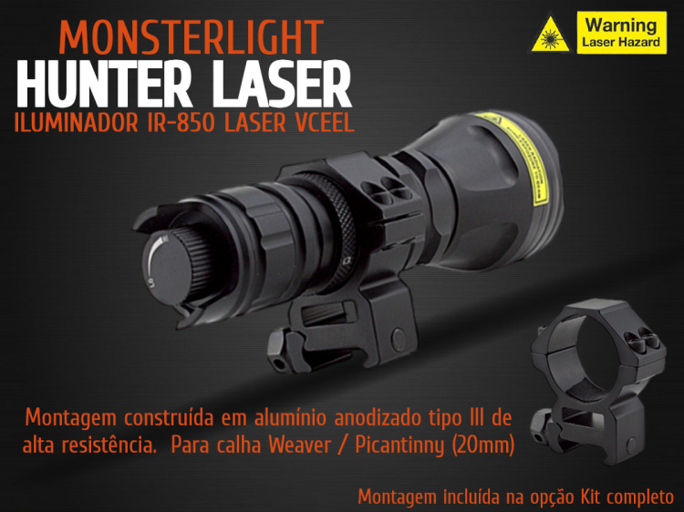 Iluminador MonsterLight ir-850 Hunter Laser com potenciómetro 