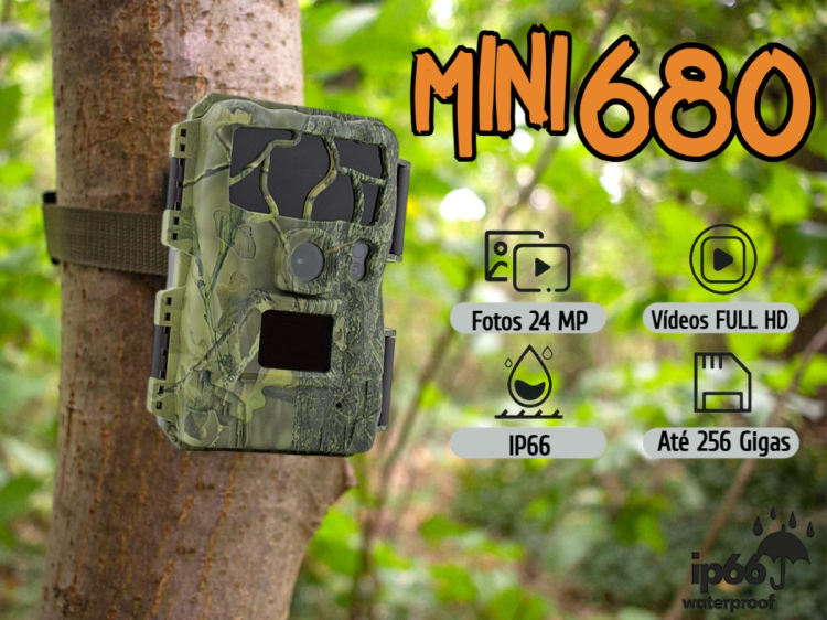 Mini câmera 680 caça e vigilância que grava fotos e vídeos