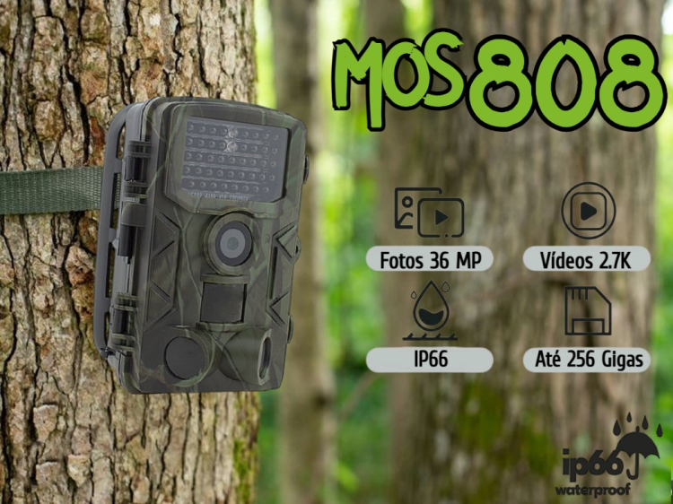 Câmera MOS808 caça ou vigilância leds negros 36MP vídeo FULL HD 1080P
