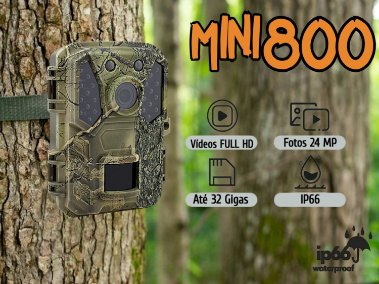 Câmera caça e vigilância Mini 800 leds negros de 24MP FULL HD