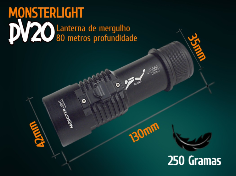Kit lanterna mergulho MonsterLight DV20 com bateria recarregável 