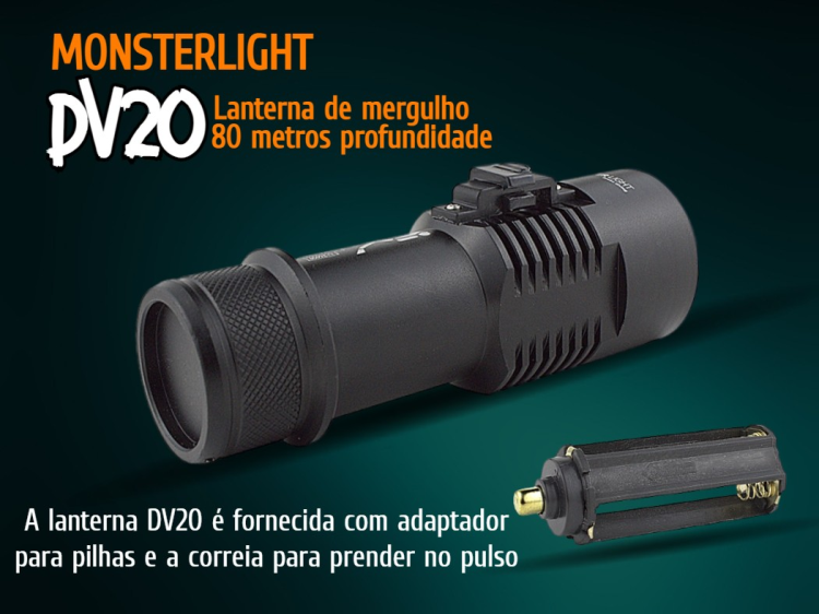 Kit lanterna mergulho MonsterLight DV20 com bateria recarregável 