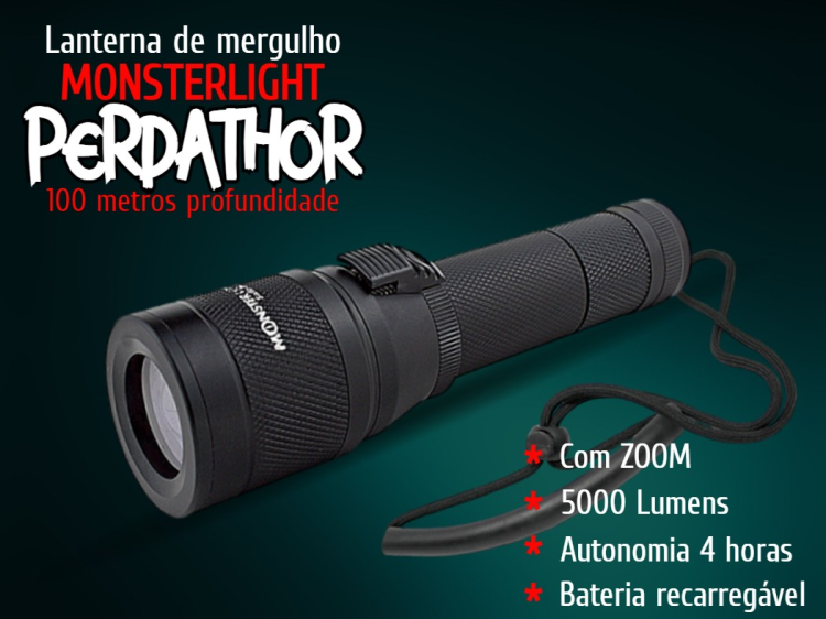 Kit lanterna mergulho MonsterLight Predathor com bateria recarregável