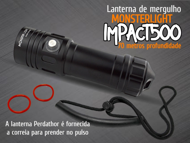 Kit lanterna mergulho MonsterLight Impact 500 bateria recarregável 