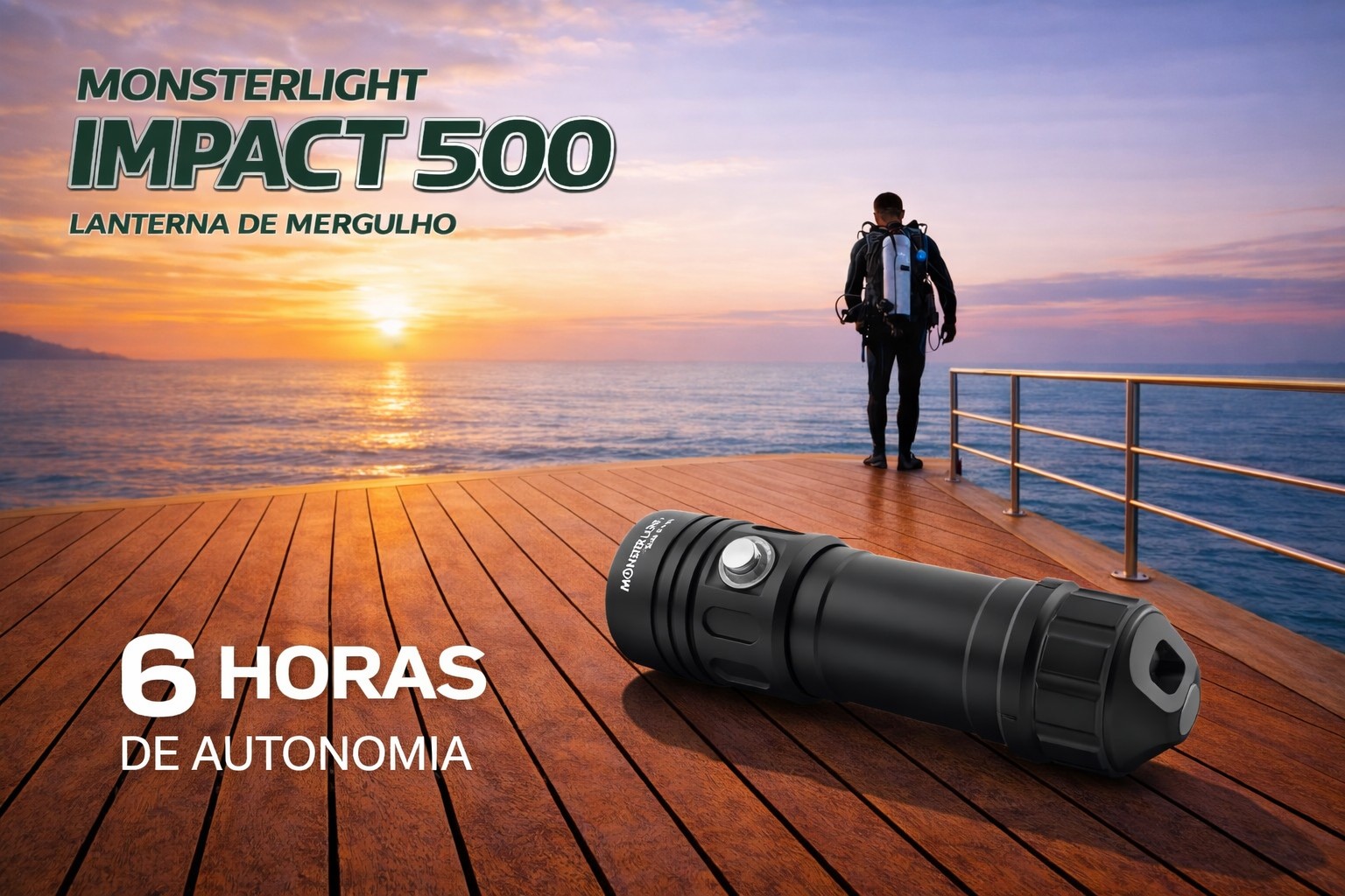 Kit lanterna mergulho MonsterLight Impact 500 com bateria recarregável 