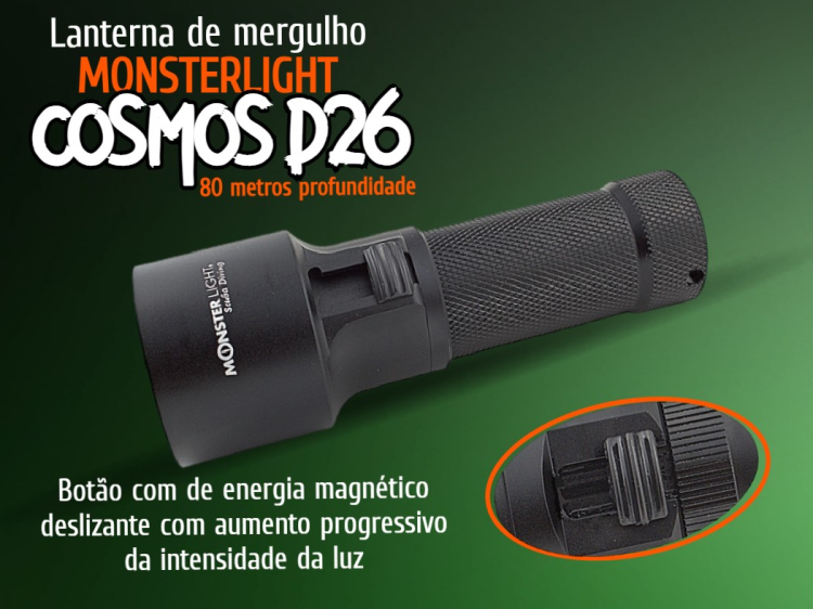 Kit lanterna mergulho MonsterLight Cosmos D26 com bateria recarregável 