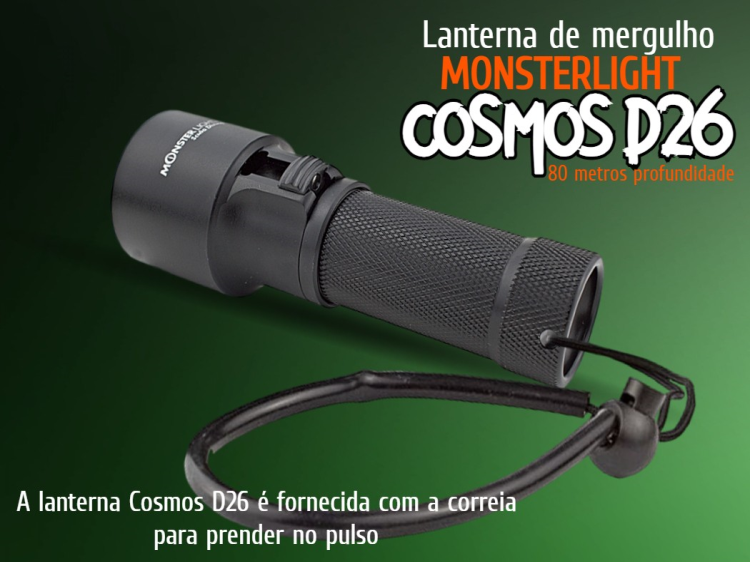 Kit lanterna mergulho MonsterLight Cosmos D26 com bateria recarregável 