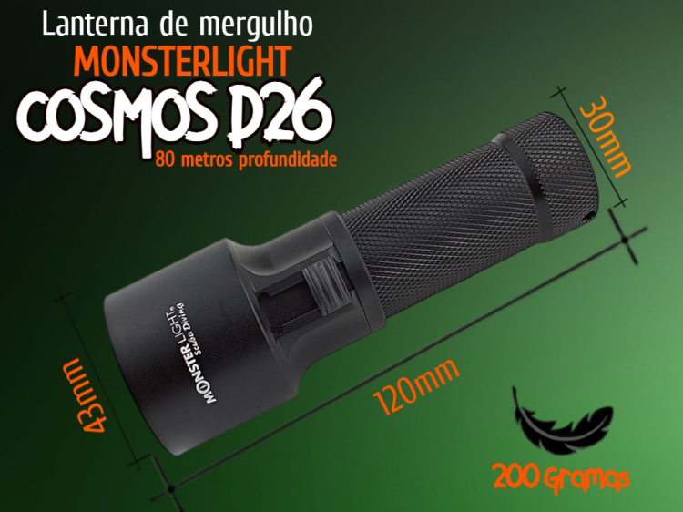 Kit lanterna mergulho MonsterLight Cosmos D26 com bateria recarregável 