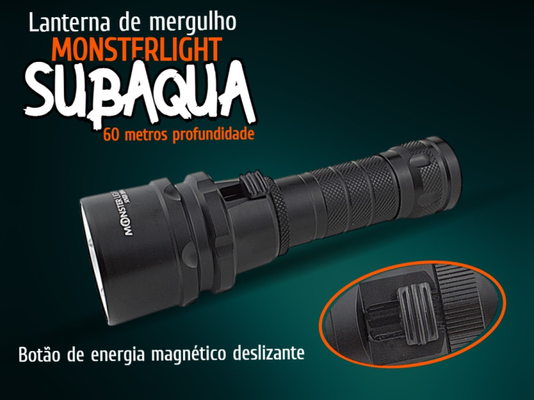 Kit lanterna mergulho MonsterLight Subaqua com bateria recarregável Samsung 