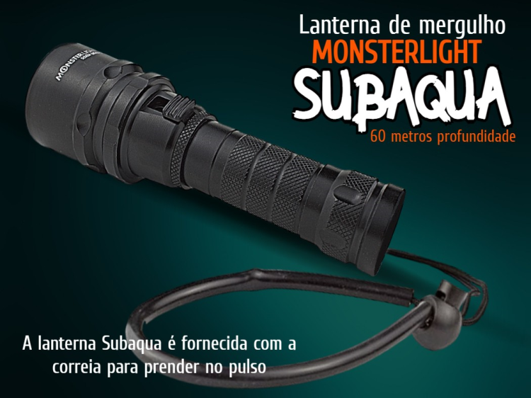 Kit lanterna mergulho MonsterLight Subaqua com bateria recarregável Samsung 