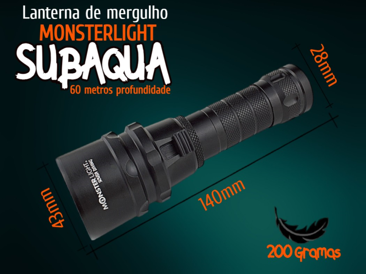 Kit lanterna mergulho MonsterLight Subaqua com bateria recarregável Samsung 