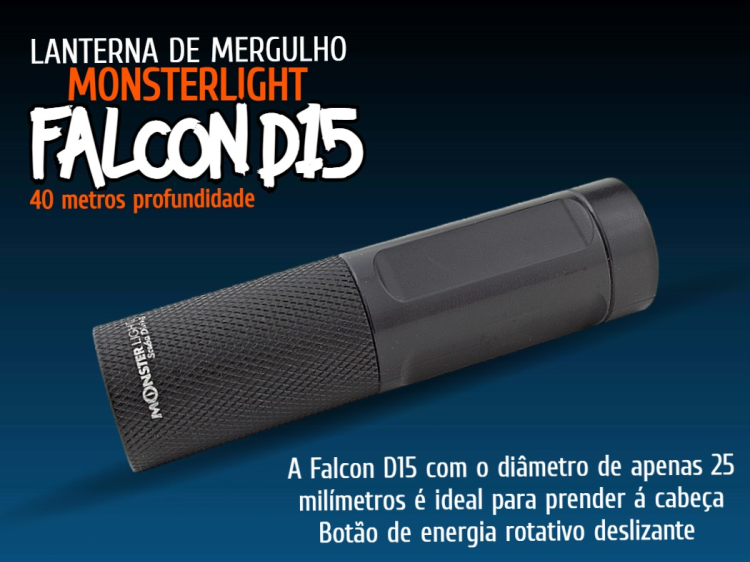 Kit lanterna mergulho MonsterLight Falcon D15 com bateria Samsung 