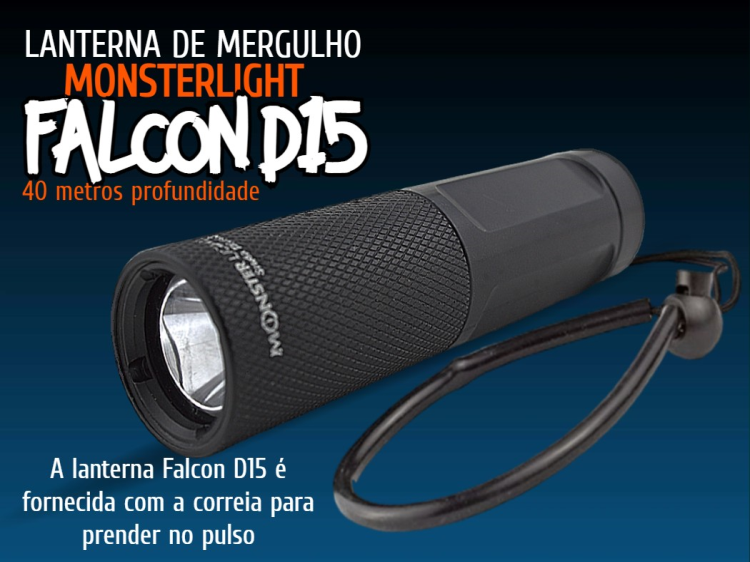 Kit lanterna mergulho MonsterLight Falcon D15 com bateria Samsung 