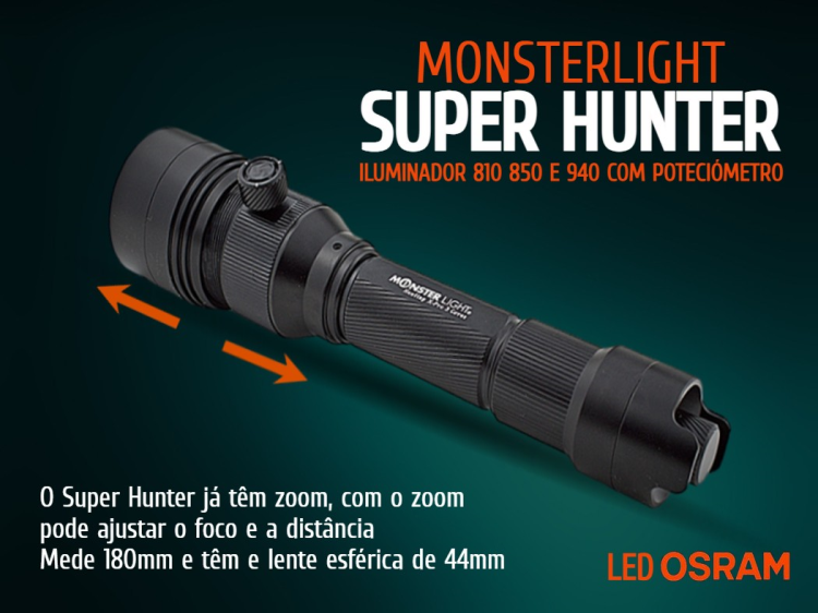 Kit iluminador MonsterLight Super Hunter com 3 LEDS 810nm 850nm e 940nm com potenciómetro 