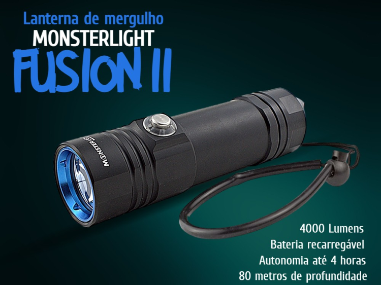 Kit lanterna mergulho Monsterlight Fusion II com bateria recarregável