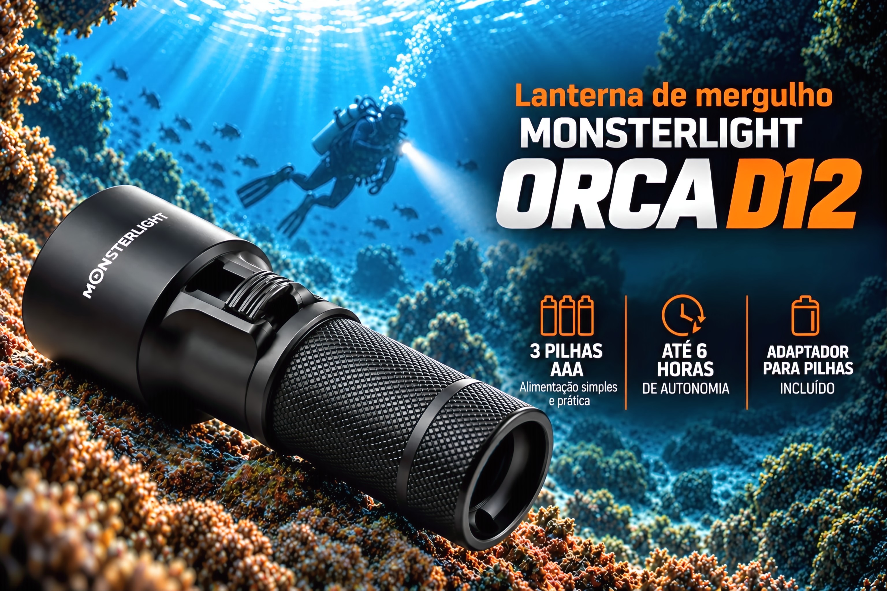 Lanterna mergulho MonsterLight Orca Fishing D12 