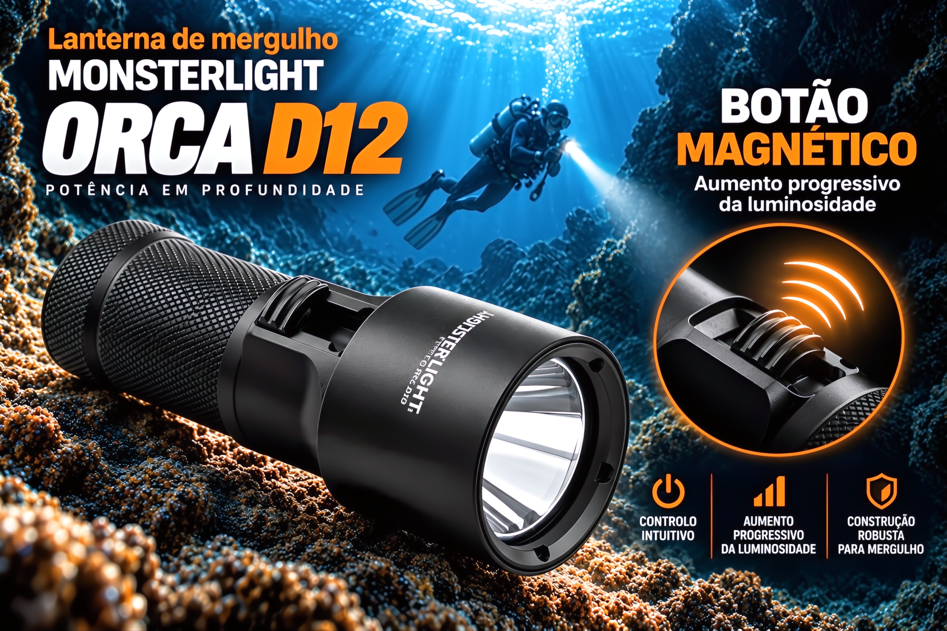 Lanterna mergulho MonsterLight Orca Fishing D12 