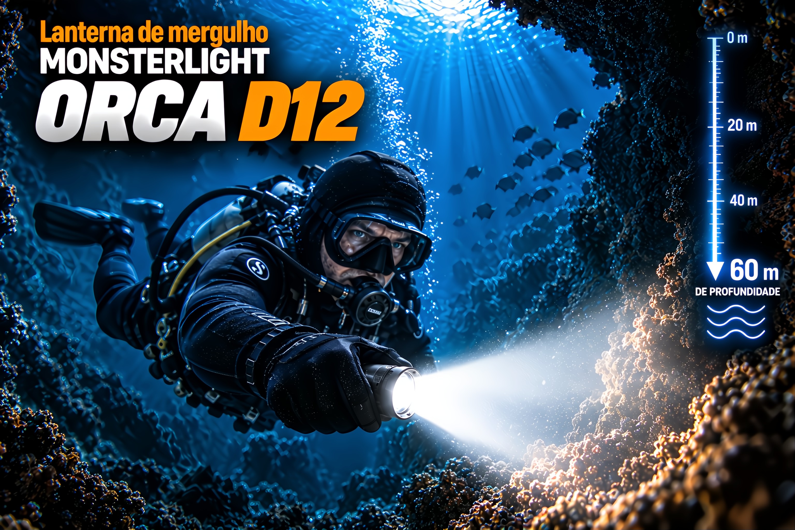 Lanterna mergulho MonsterLight Orca Fishing D12 