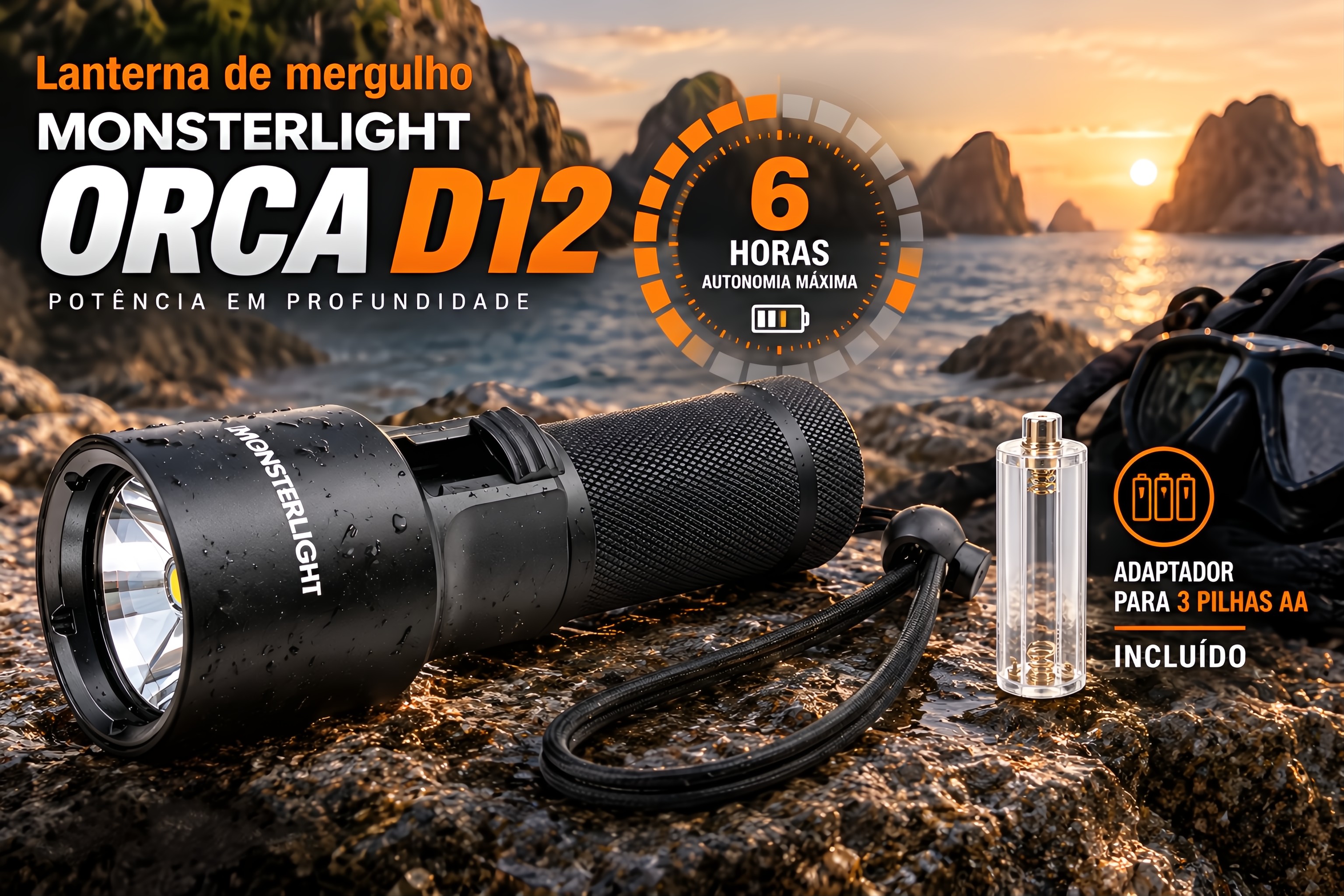 Lanterna mergulho MonsterLight Orca Fishing D12 