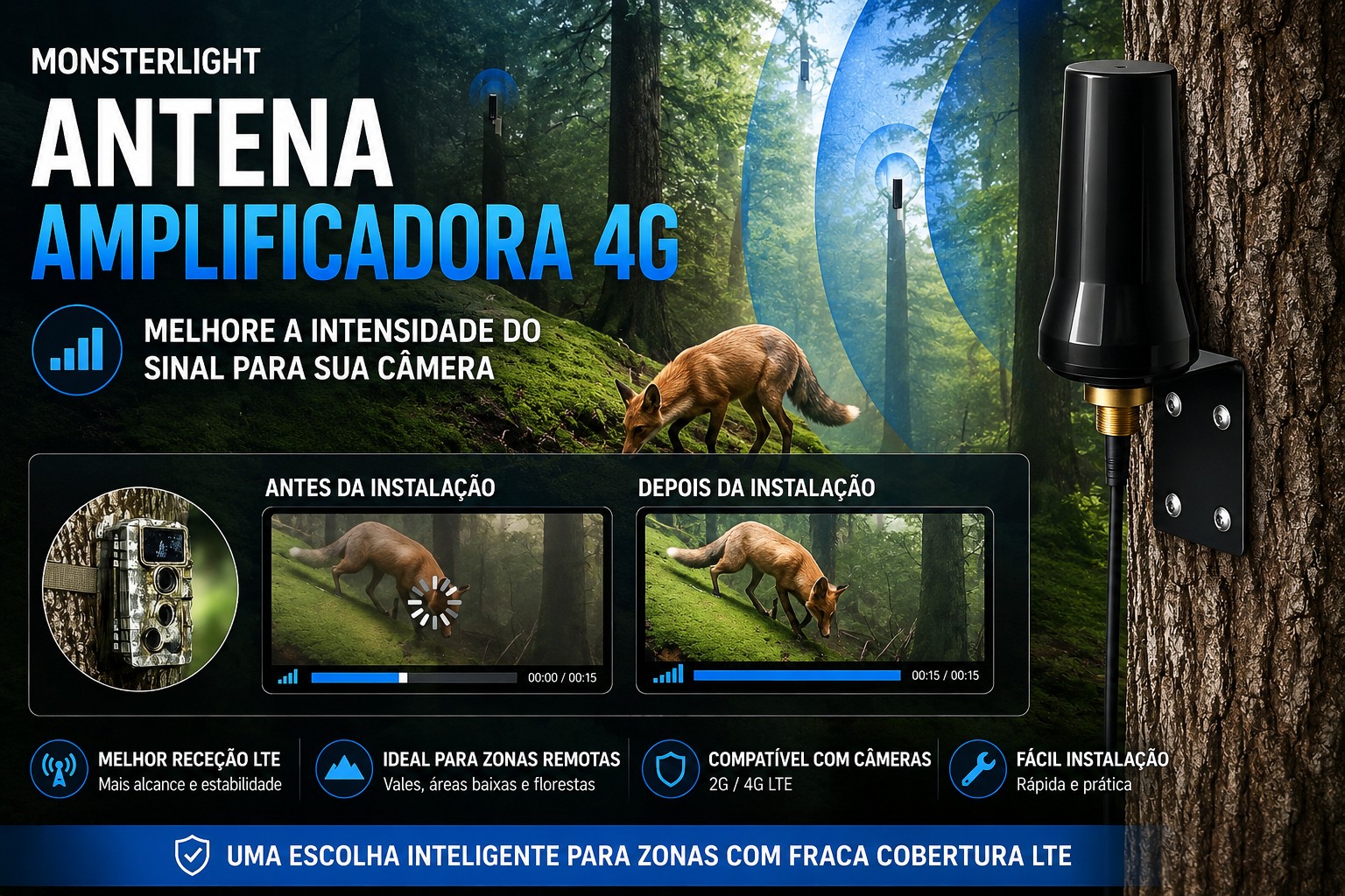 Antena para câmera longo alcance 